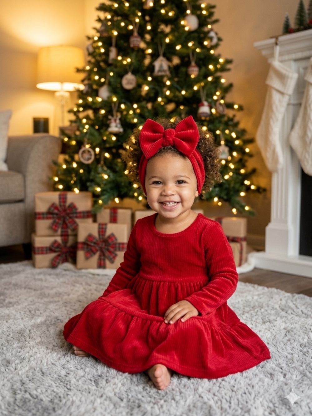 George Toddler Girl Red Ribbed Velour Tiered Holiday Dress SET- Size 2T (EUC)